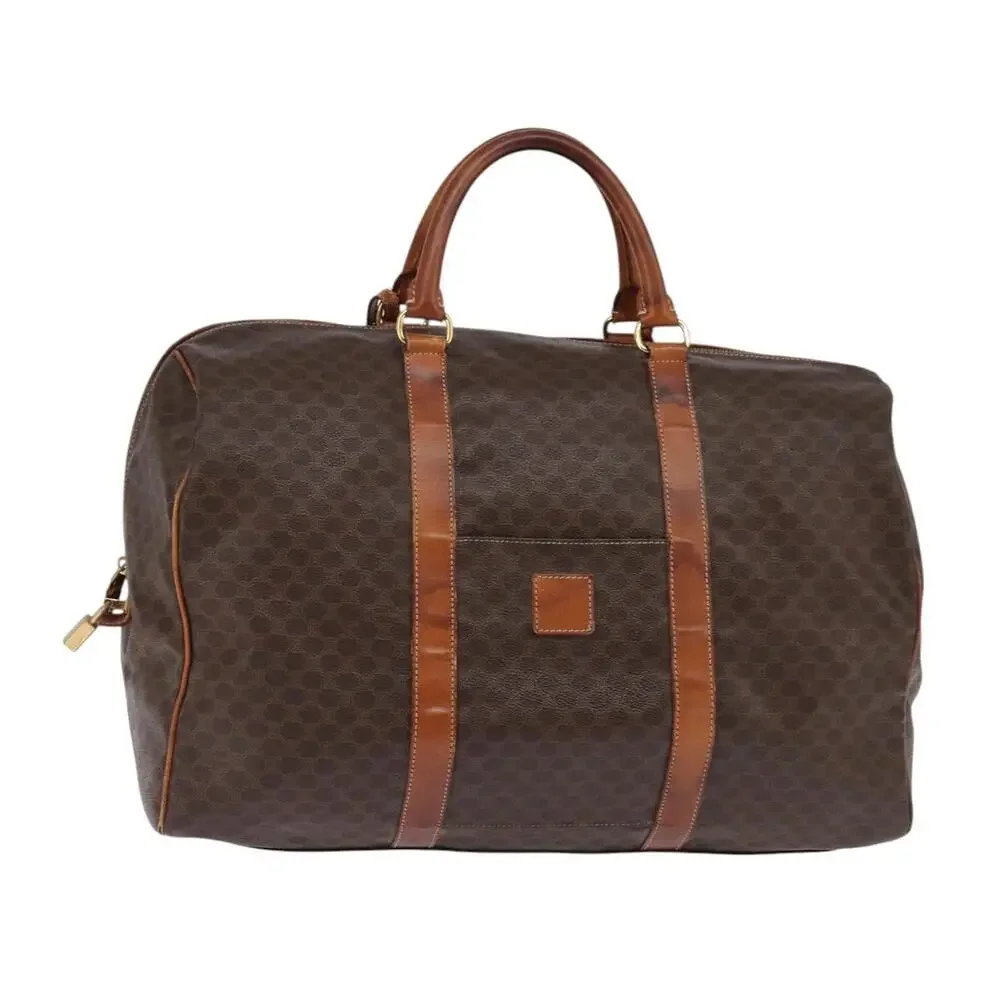 CELINE Macadam Canvas Boston Bag Pvc Leather Brown Gold